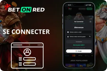 Fenêtre de connexion sur BetOnRed mobile pour se connecter à son compte joueur.